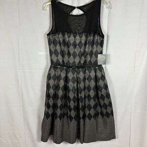 NWT Just Taylor Sleeveless Party Dress Black & Tan Keyhole Back Mesh Top Size 2